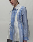 PEPLUM-PLEAT PATCHWORK SHIRT