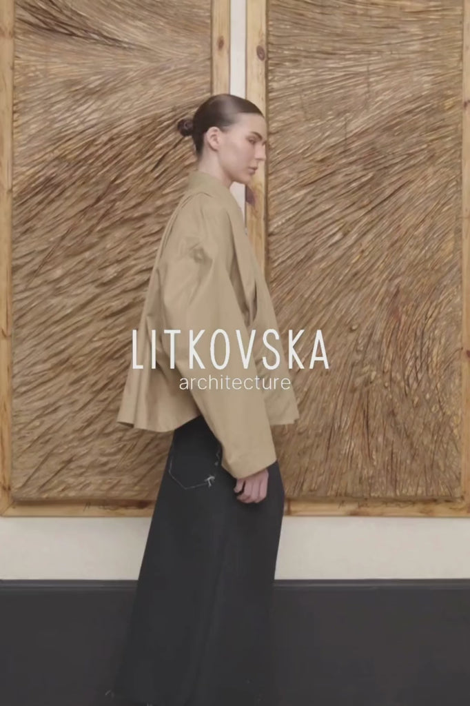 BEIGE CAPE OVERLAY BOMBER JACKET compressed video