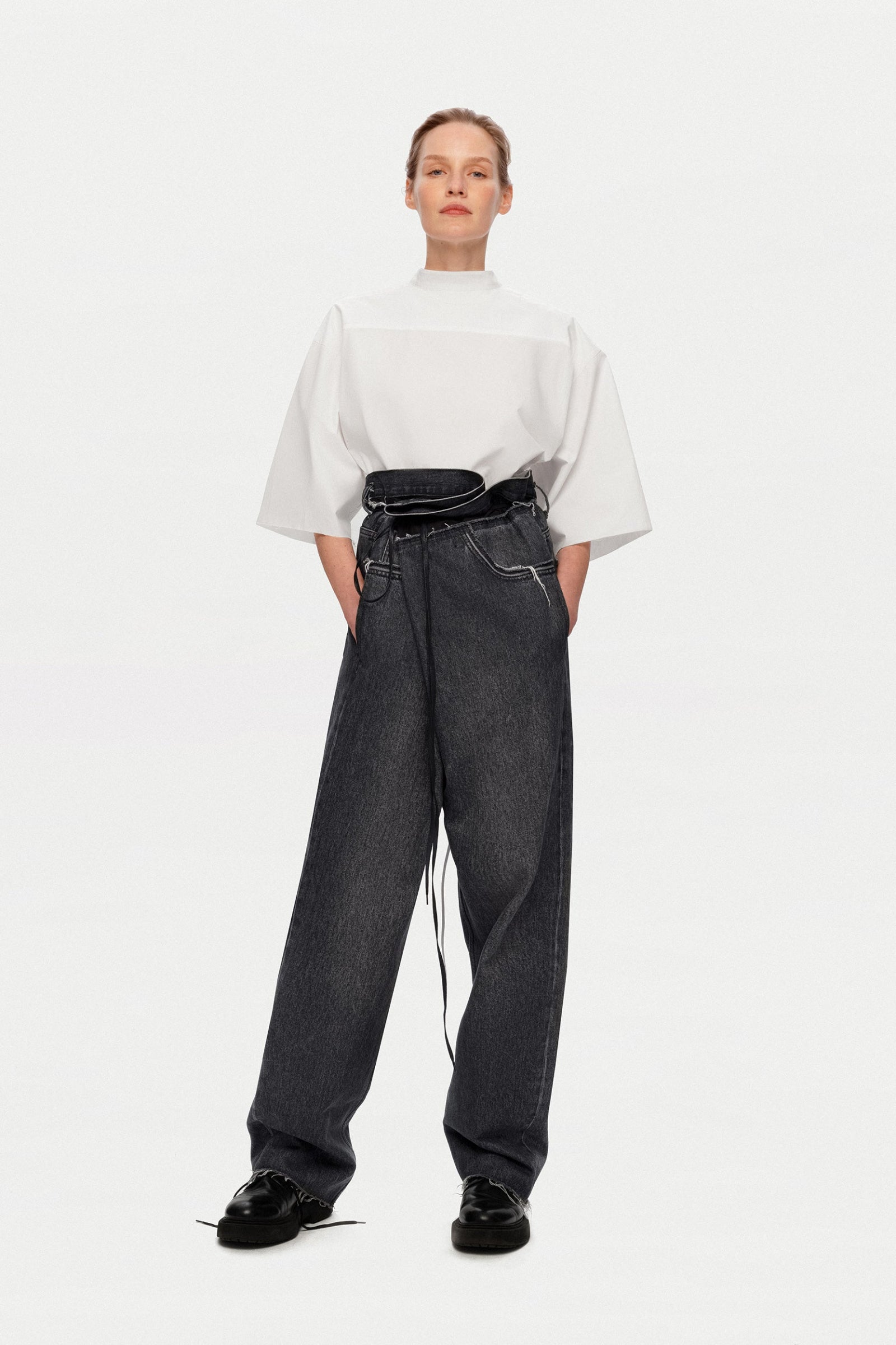 LILI Wrap Jeans in Blue – Oversized Cotton Denim | LITKOVSKA